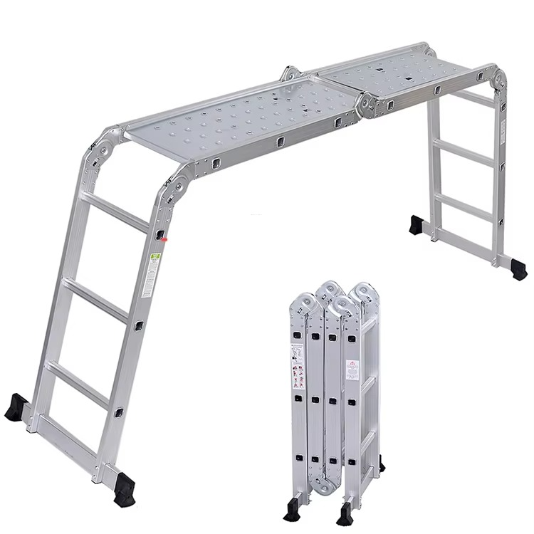 Modern Multifunctional Aluminum Alloy Transformer Ladder with Work Platform Features Folding and Telescopic Ladders