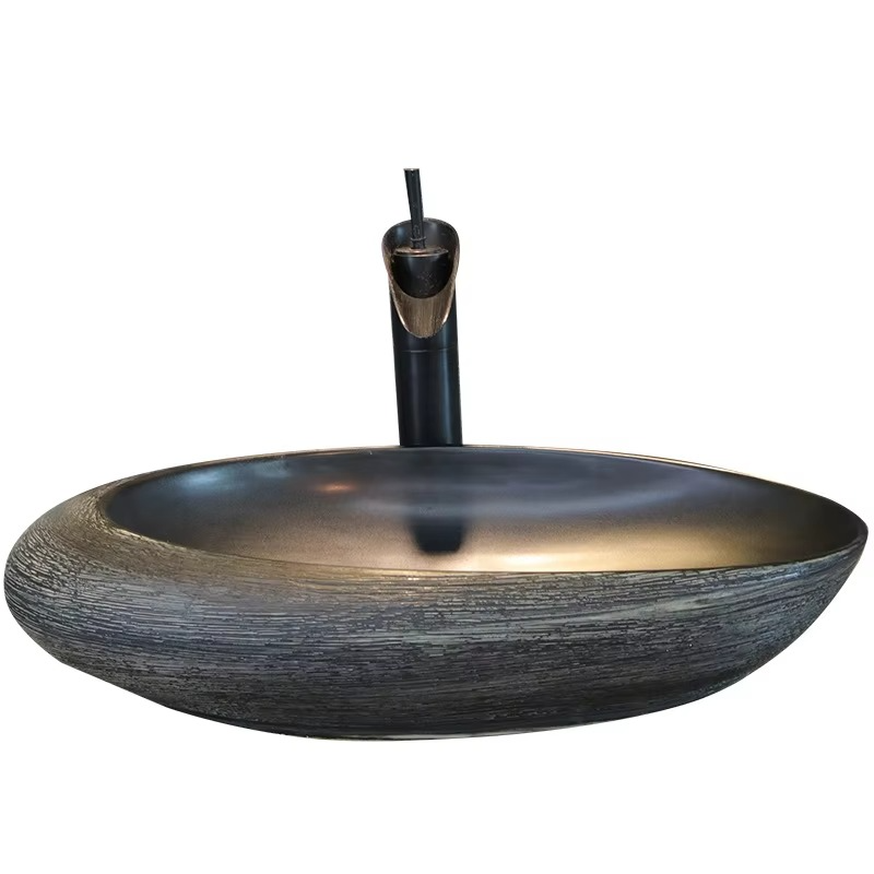 Artistic washbasin; oval wash basin; single basin for home use; bathroom wash basin; vintage ceramic wash basin.