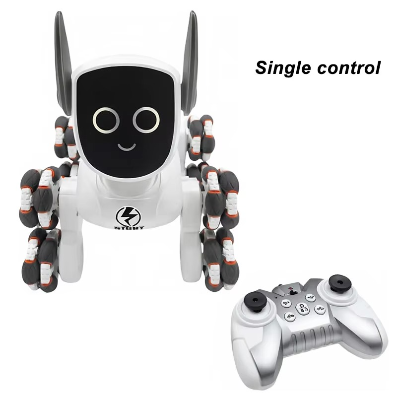 8-Wheel Remote Control Mechanical Dog 2.4G 4WD 360° Rotation One Key Demo Dynamic Music RC Toy for Kids Pet Play Outdoor Gifts