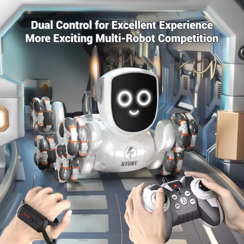 8-Wheel Remote Control Mechanical Dog 2.4G 4WD 360° Rotation One Key Demo Dynamic Music RC Toy for Kids Pet Play Outdoor Gifts