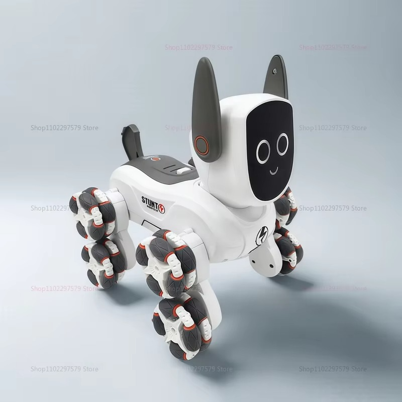8-Wheel Remote Control Mechanical Dog 2.4G 4WD 360° Rotation One Key Demo Dynamic Music RC Toy for Kids Pet Play Outdoor Gifts