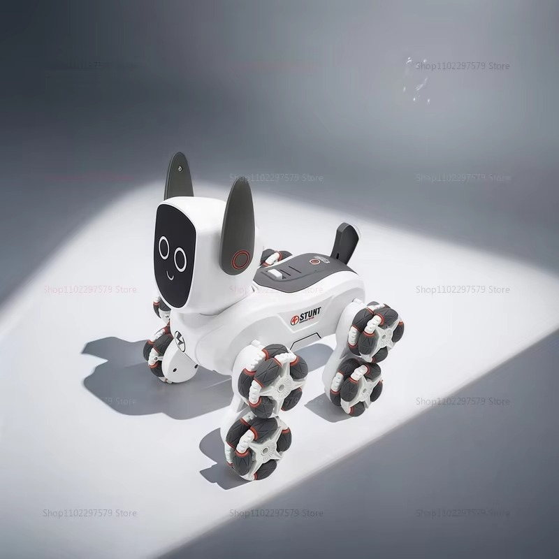 8-Wheel Remote Control Mechanical Dog 2.4G 4WD 360° Rotation One Key Demo Dynamic Music RC Toy for Kids Pet Play Outdoor Gifts