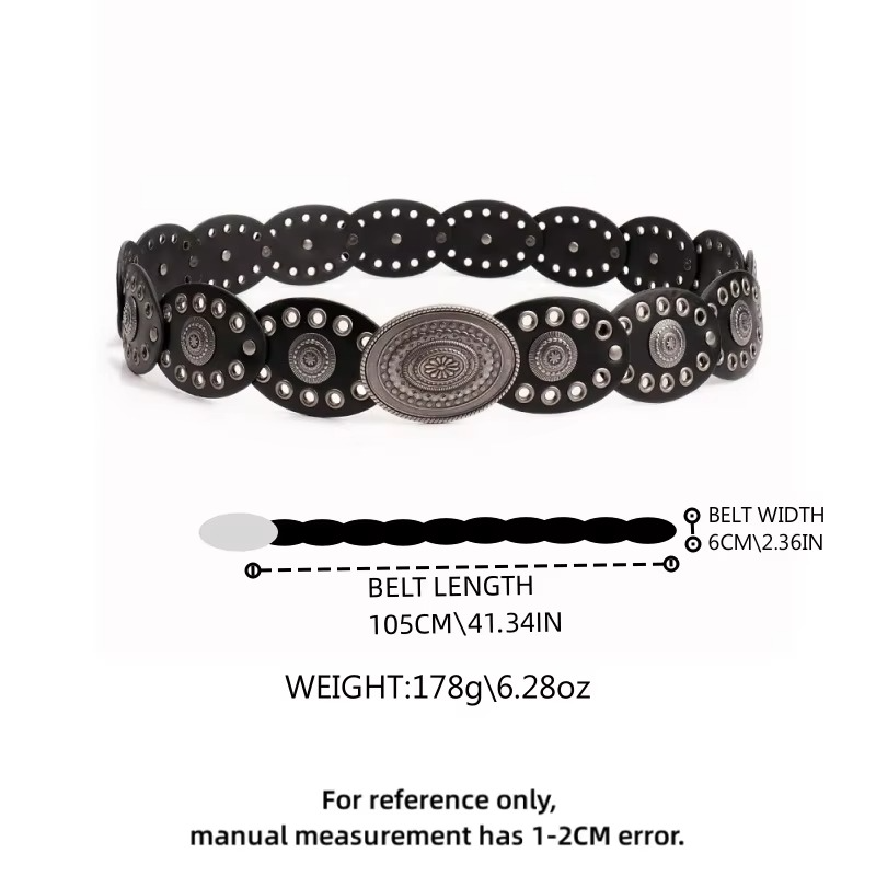 1pc Vintage Style Women'S Faux PU Belt with Oval Rivet Buckle