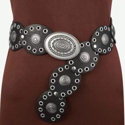 1pc Vintage Style Women'S Faux PU Belt with Oval Rivet Buckle