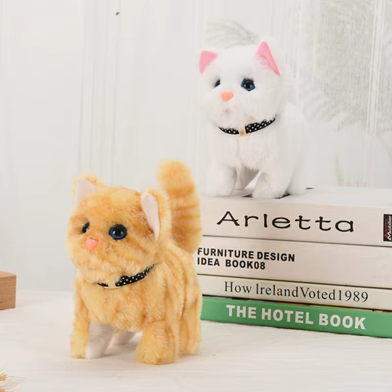 Electronic for Cat Toy Plush Robot for Cat Pet Walking Running Animal Shake Tail Cute Electric Toys For Children Birthda