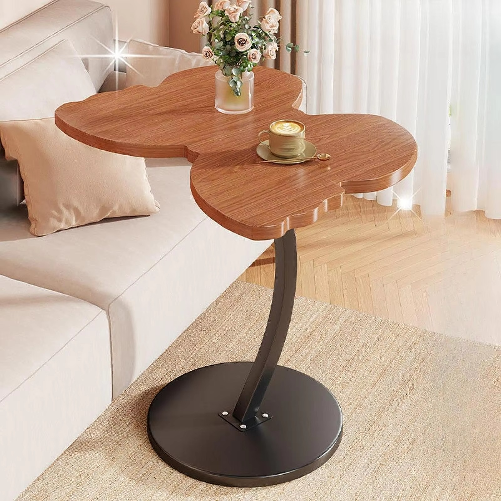C Shaped End Table Butterfly Side Table Small Furniture Home Decoration with Stable Base for Bedroom Dorm Sofa