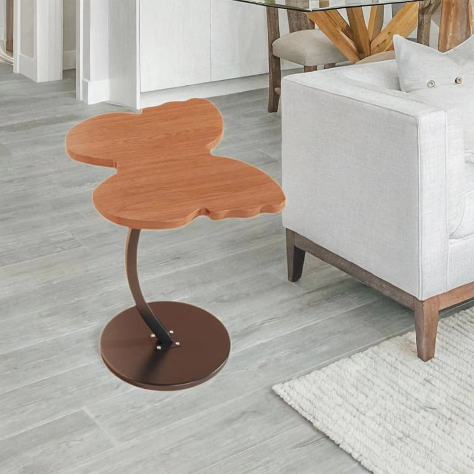 C Shaped End Table Butterfly Side Table Small Furniture Home Decoration with Stable Base for Bedroom Dorm Sofa