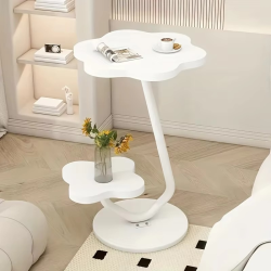 Cream Petal Accent Table - Double Layer Storage Side Table W/ Metal Base | Modern Minimalist Coffee & End Table for Living Room