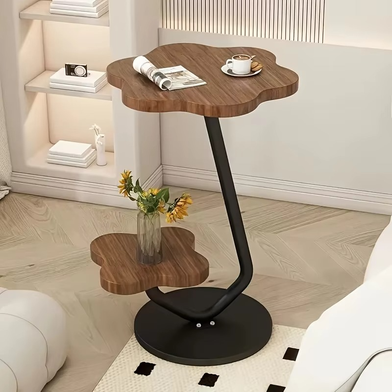Cream Petal Accent Table - Double Layer Storage Side Table W/ Metal Base | Modern Minimalist Coffee & End Table for Living Room