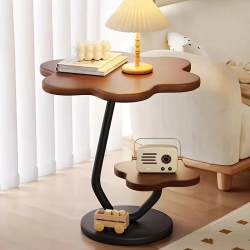 Cream Petal Accent Table - Double Layer Storage Side Table W/ Metal Base | Modern Minimalist Coffee & End Table for Living Room