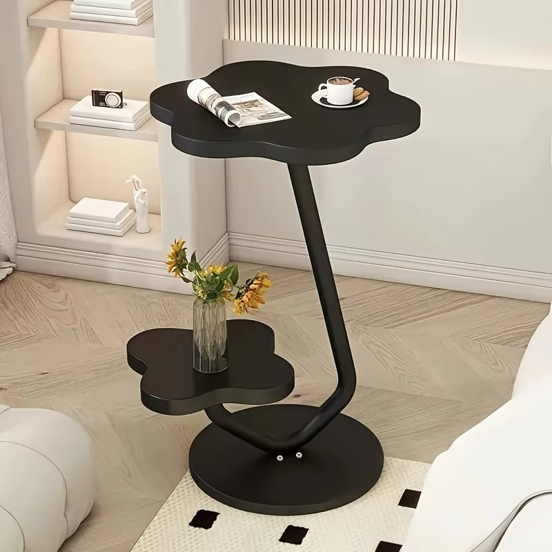 Cream Petal Accent Table - Double Layer Storage Side Table W/ Metal Base | Modern Minimalist Coffee & End Table for Living Room