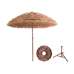 63inch Artifical Thatched Garden Umbrella with Tripod Base Beach Umbrella Metal Pole for Pool Backyard Sturdy Tropical Decor