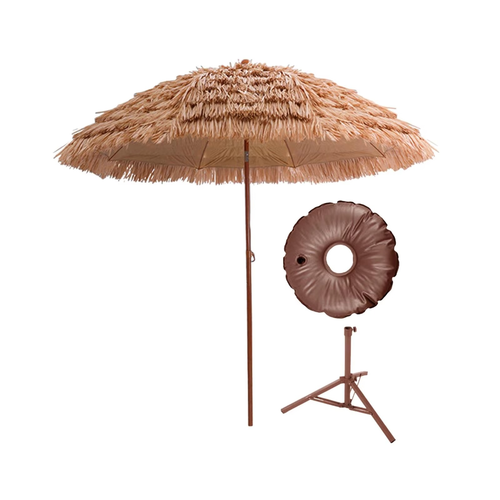 63inch Artifical Thatched Garden Umbrella with Tripod Base Beach Umbrella Metal Pole for Pool Backyard Sturdy Tropical Decor