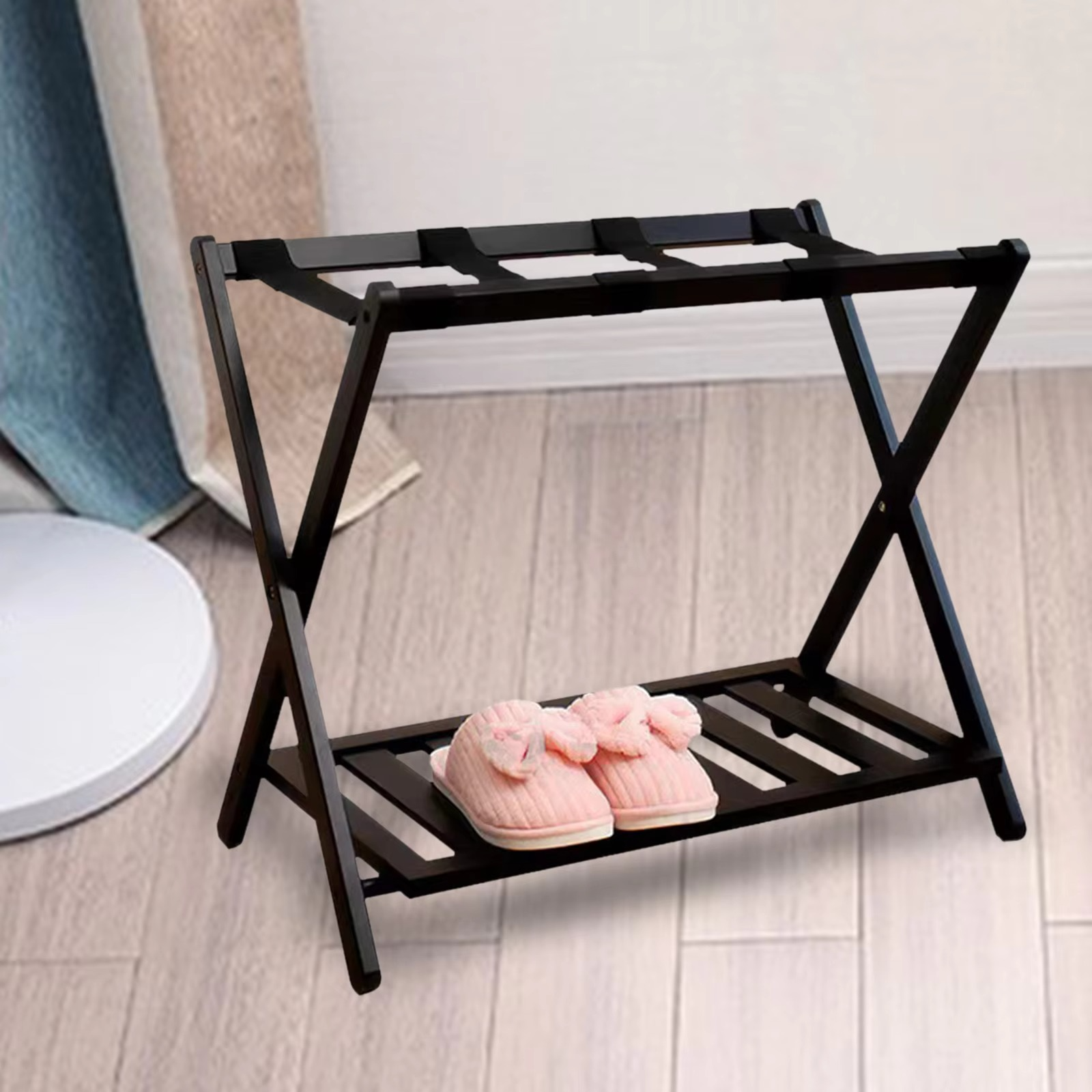 Foldable Bamboo Luggage Rack With Shelf Folding Hotel Luggage Rack Guest Room Luggage Rack Hotel Luggage Rack Suitcase Stand Bag