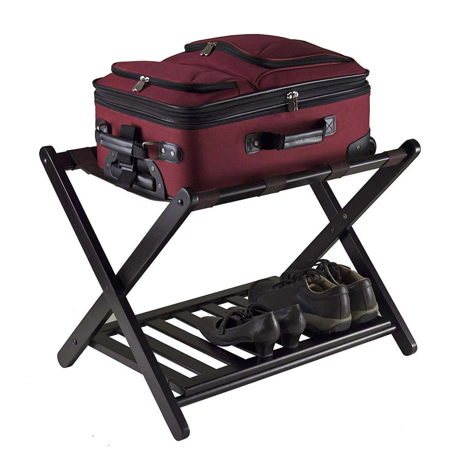 Foldable Bamboo Luggage Rack With Shelf Folding Hotel Luggage Rack Guest Room Luggage Rack Hotel Luggage Rack Suitcase Stand Bag