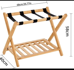 Hotel Wood Luggage Rack Double Shelving,Stand Shelf Stable Durable Suitcases Racks ,Foldable Baggage Holder Storage Holders