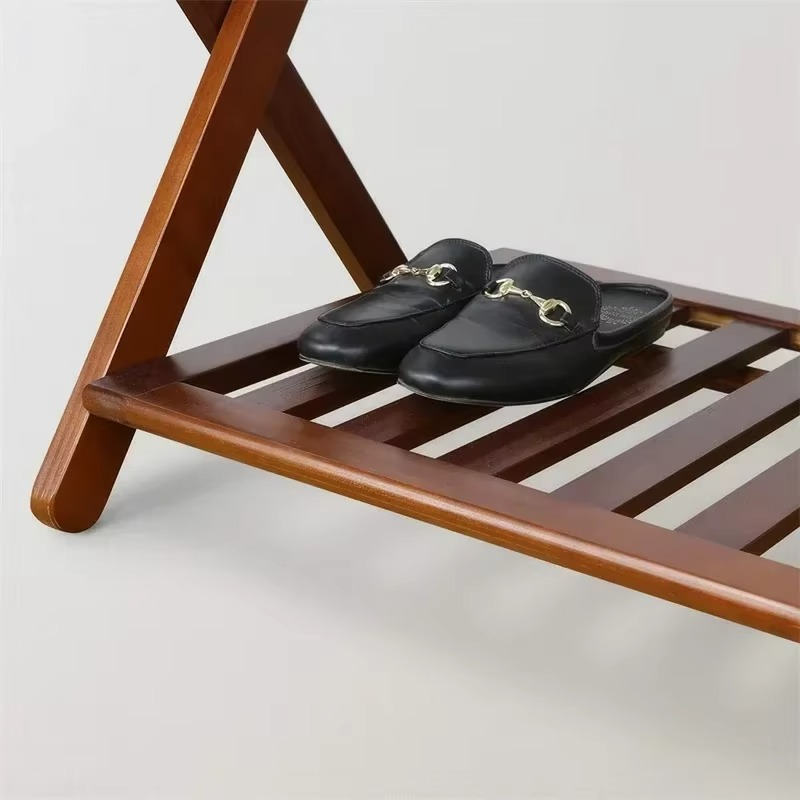 Hotel Wood Luggage Rack Double Shelving,Stand Shelf Stable Durable Suitcases Racks ,Foldable Baggage Holder Storage Holders