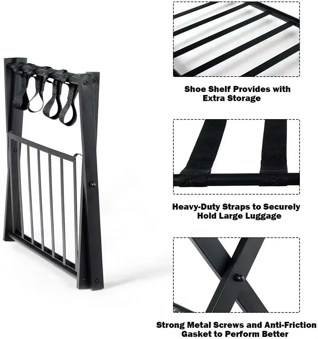 Hotel Wood Luggage Rack Double Shelving,Stand Shelf Stable Durable Suitcases Racks ,Foldable Baggage Holder Storage Holders