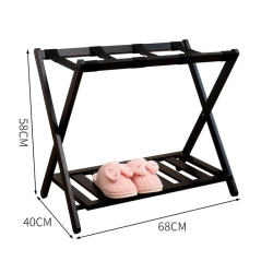 Hotel Wood Luggage Rack Double Shelving,Stand Shelf Stable Durable Suitcases Racks ,Foldable Baggage Holder Storage Holders