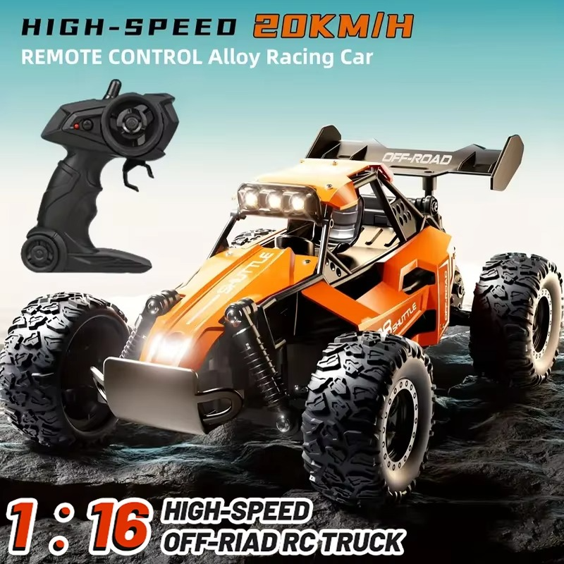 New Remote Control Off-road Toy Car 1:16 Truck with LED Lights 20km/h Speed 2.4G All-Terrain RC Cars Toy With Durable Alloy Body