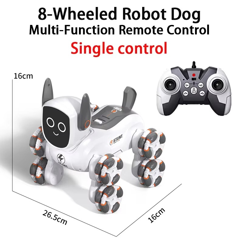 2025 New Eight-Wheel Kids Remote Control Robot Dog - Rechargeable Music And LED RC Model For Birthday Gifts For Children Aged 8+