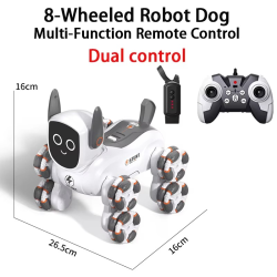 2025 New Eight-Wheel Kids Remote Control Robot Dog - Rechargeable Music And LED RC Model For Birthday Gifts For Children Aged 8+