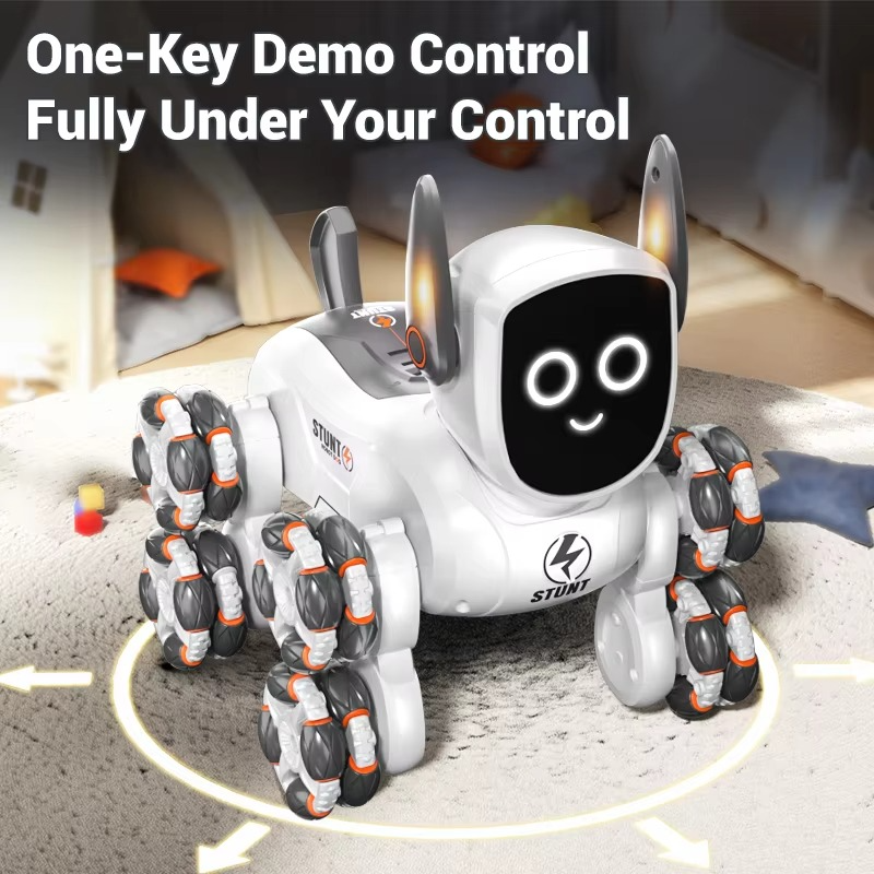 2025 New Eight-Wheel Kids Remote Control Robot Dog - Rechargeable Music And LED RC Model For Birthday Gifts For Children Aged 8+