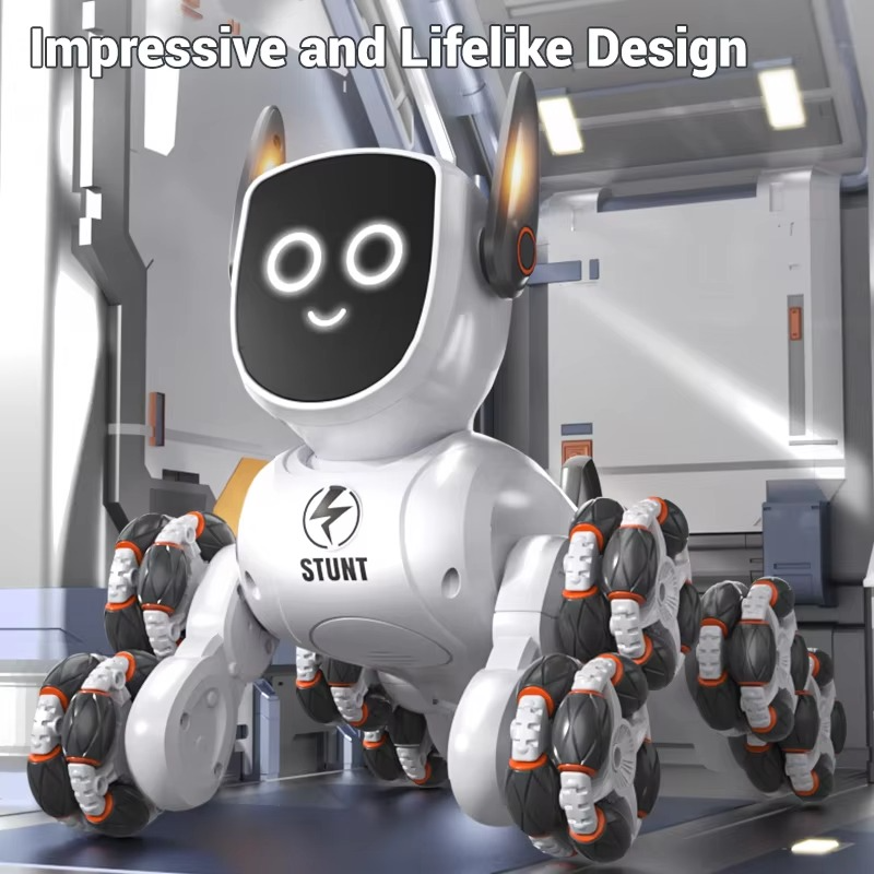 2025 New Eight-Wheel Kids Remote Control Robot Dog - Rechargeable Music And LED RC Model For Birthday Gifts For Children Aged 8+