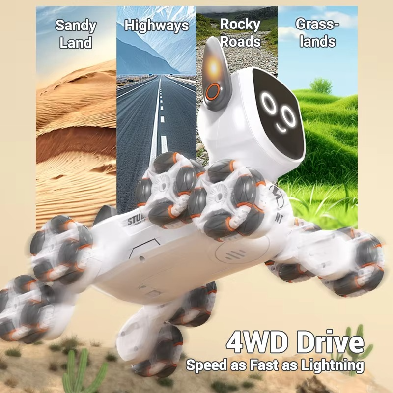 2025 New Eight-Wheel Kids Remote Control Robot Dog - Rechargeable Music And LED RC Model For Birthday Gifts For Children Aged 8+