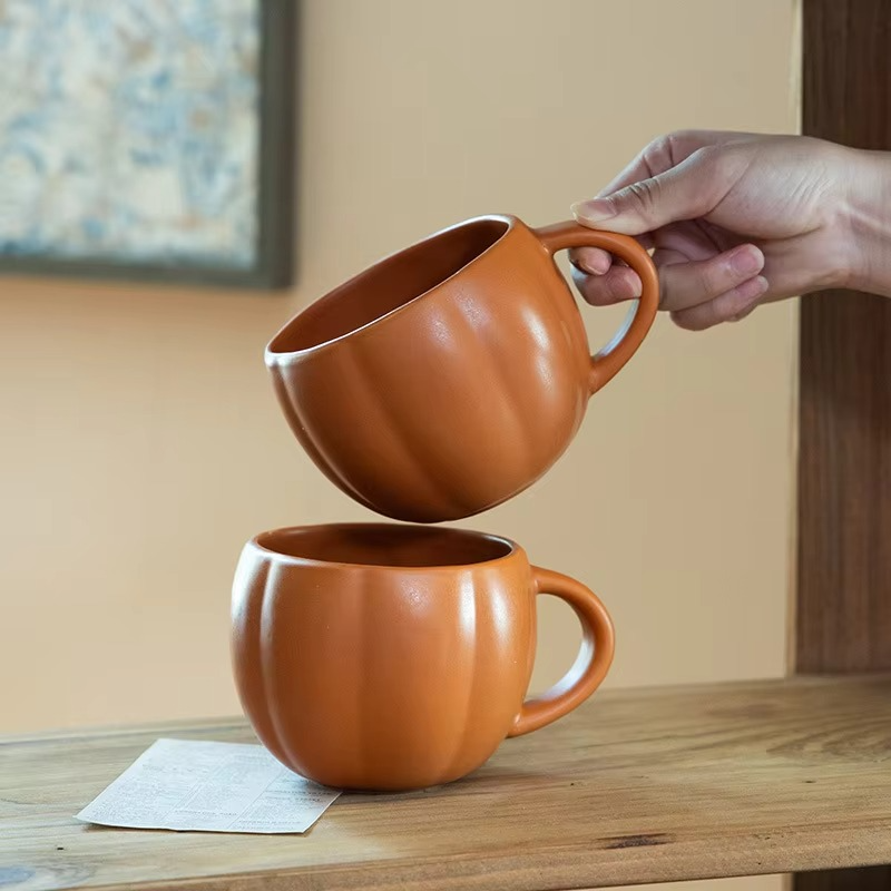 450ml Ceramic Pumpkin Cup Retro Creative Halloween Enamel Handle Cups