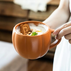 450ml Ceramic Pumpkin Cup Retro Creative Halloween Enamel Handle Cups