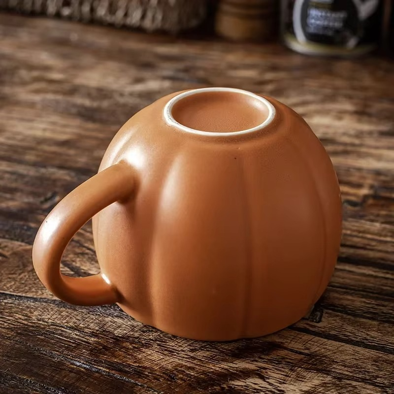 450ml Ceramic Pumpkin Cup Retro Creative Halloween Enamel Handle Cups