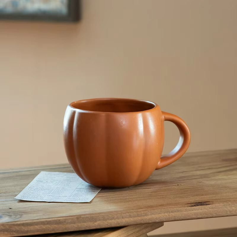 450ml Ceramic Pumpkin Cup Retro Creative Halloween Enamel Handle Cups