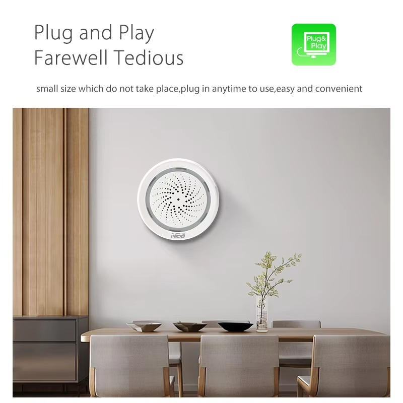 NEO Tuya Zigbee or Wifi USB Siren Alarm Sensor Sound Light Sensor Built-in 90DB Remote Control Home Security Protection Detector