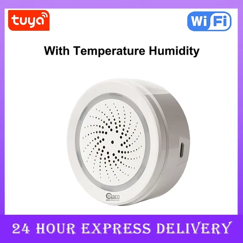NEO Tuya Zigbee or Wifi USB Siren Alarm Sensor Sound Light Sensor Built-in 90DB Remote Control Home Security Protection Detector