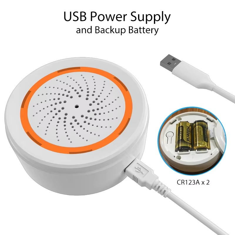 NEO Tuya Zigbee or Wifi USB Siren Alarm Sensor Sound Light Sensor Built-in 90DB Remote Control Home Security Protection Detector