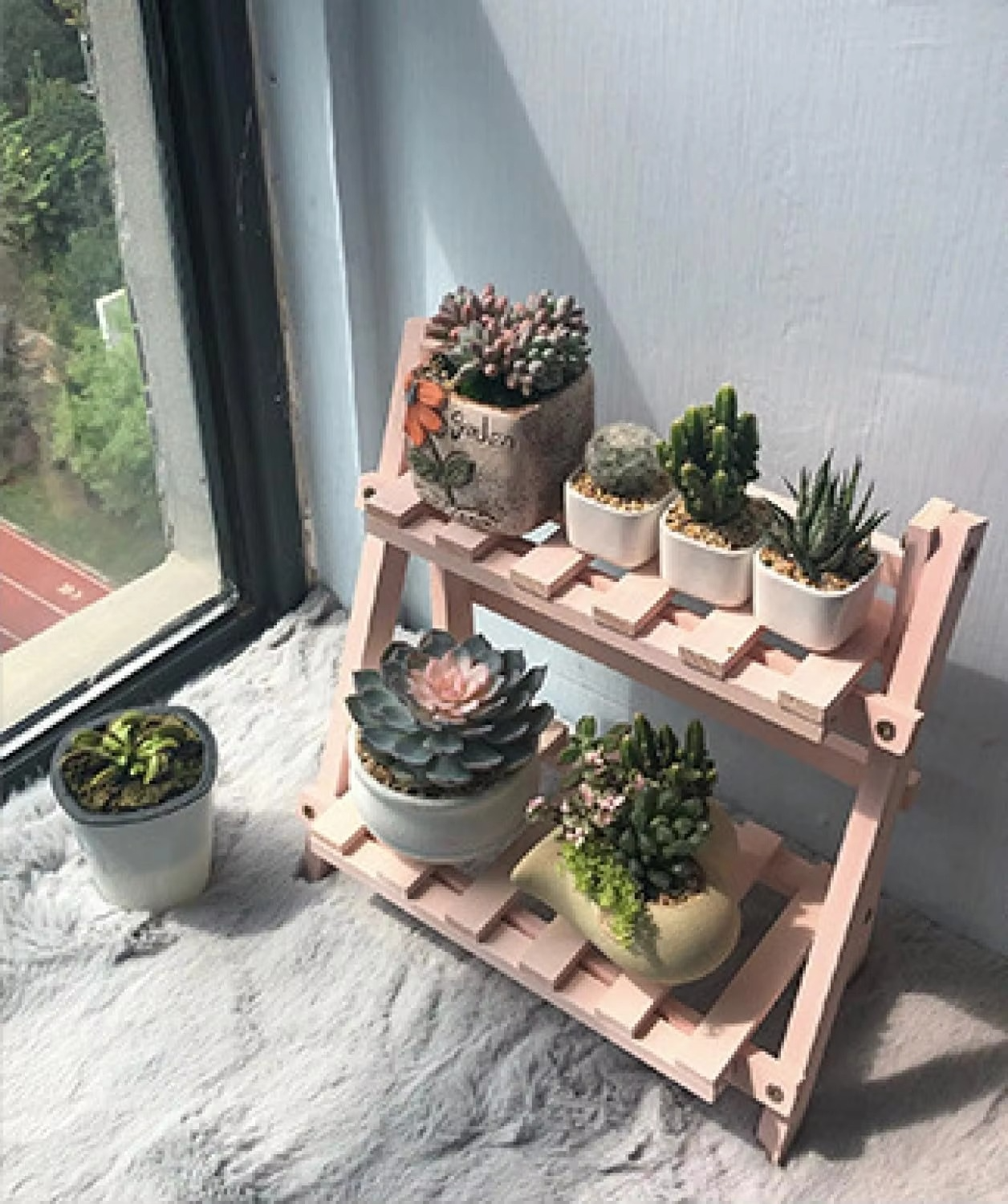 2 Tiers Plant Stand Bamboo Indoor Tabletop Bamboo Succulent for Window Sill Plant Shelf Rack Flower Pot Holder