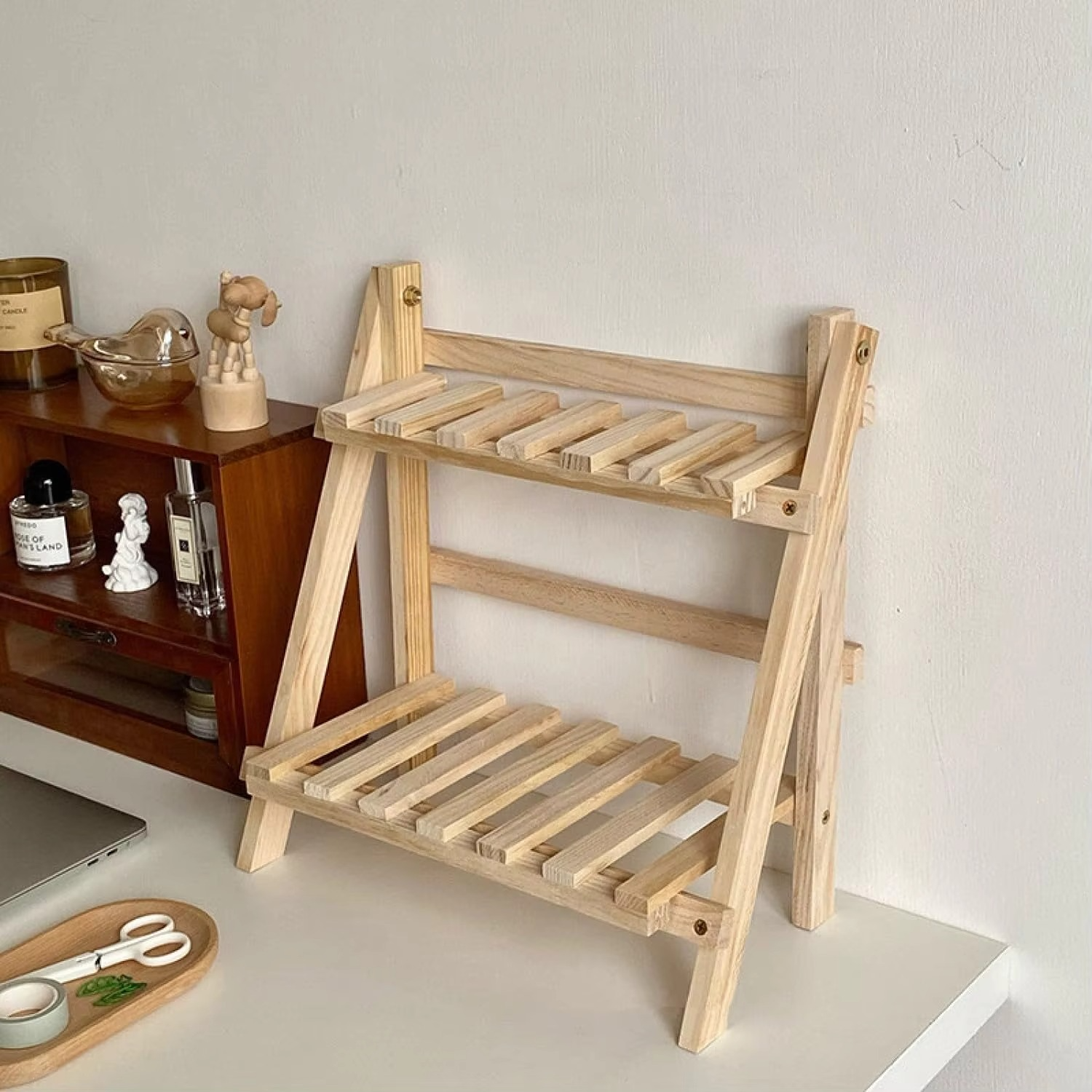 2 Tiers Plant Stand Bamboo Indoor Tabletop Bamboo Succulent for Window Sill Plant Shelf Rack Flower Pot Holder