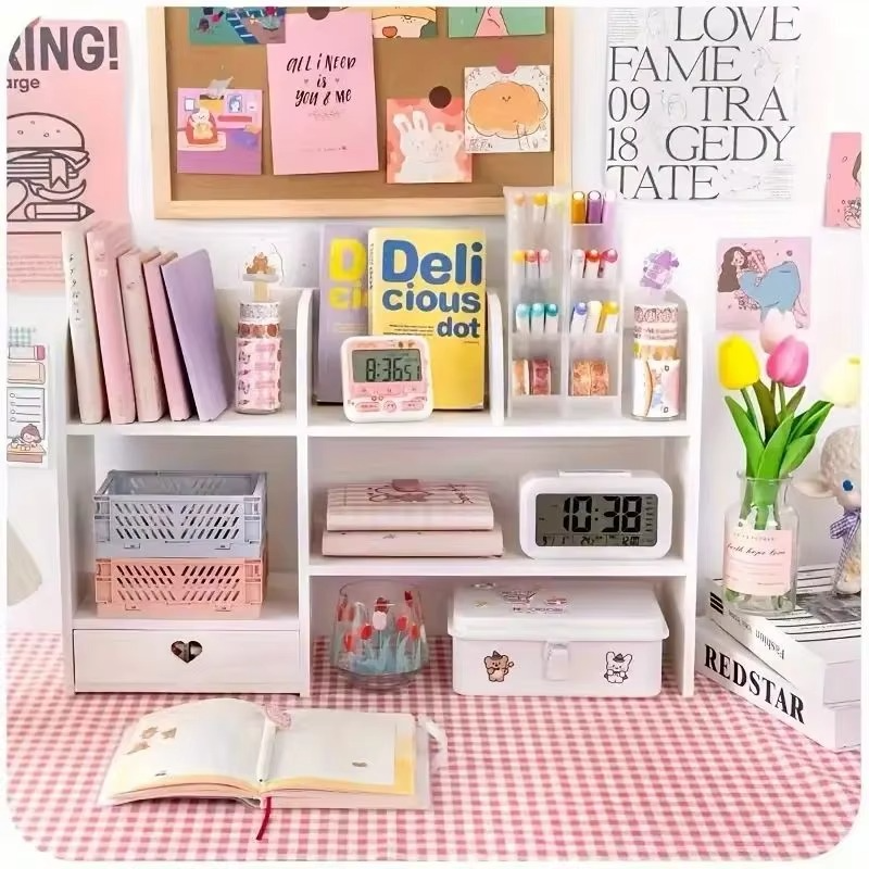 Desk Organizer with Drawer - Storage Box for Office/School Supplies & Makeup, Plastic Desktop Organizer