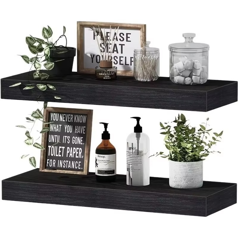 Solid Wooden Floating Shelves Wall Mounted Bookshelf Display Stand Storage Organizer For Bedroom Living Room Kitchen Home Decor