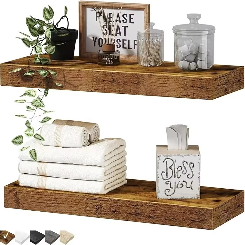 Solid Wooden Floating Shelves Wall Mounted Bookshelf Display Stand Storage Organizer For Bedroom Living Room Kitchen Home Decor