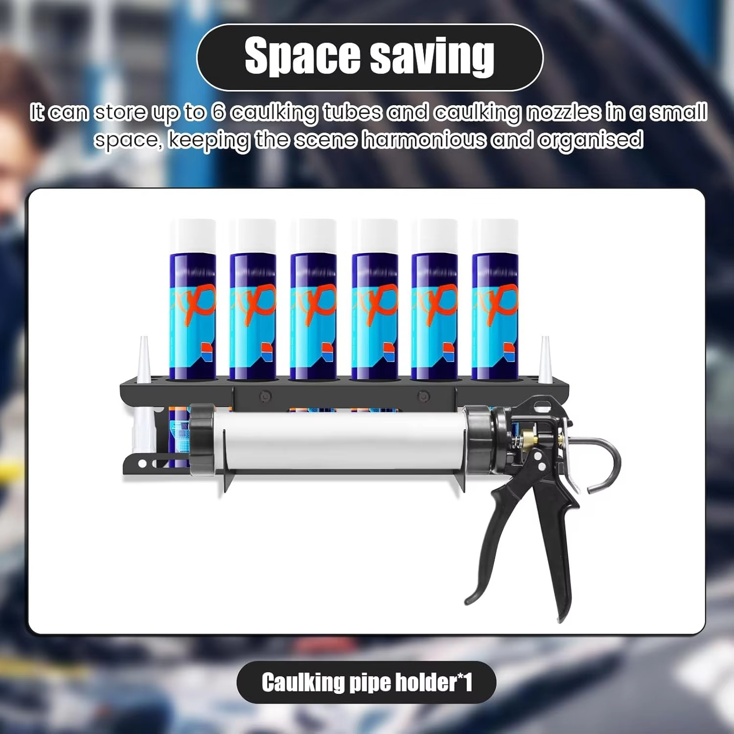 Caulking Tube Holder Caulking Gun Storage Rack Wall Mounted Sealant Organizer Holds 6 Tubes and Caulking Nozzle for Workshop
