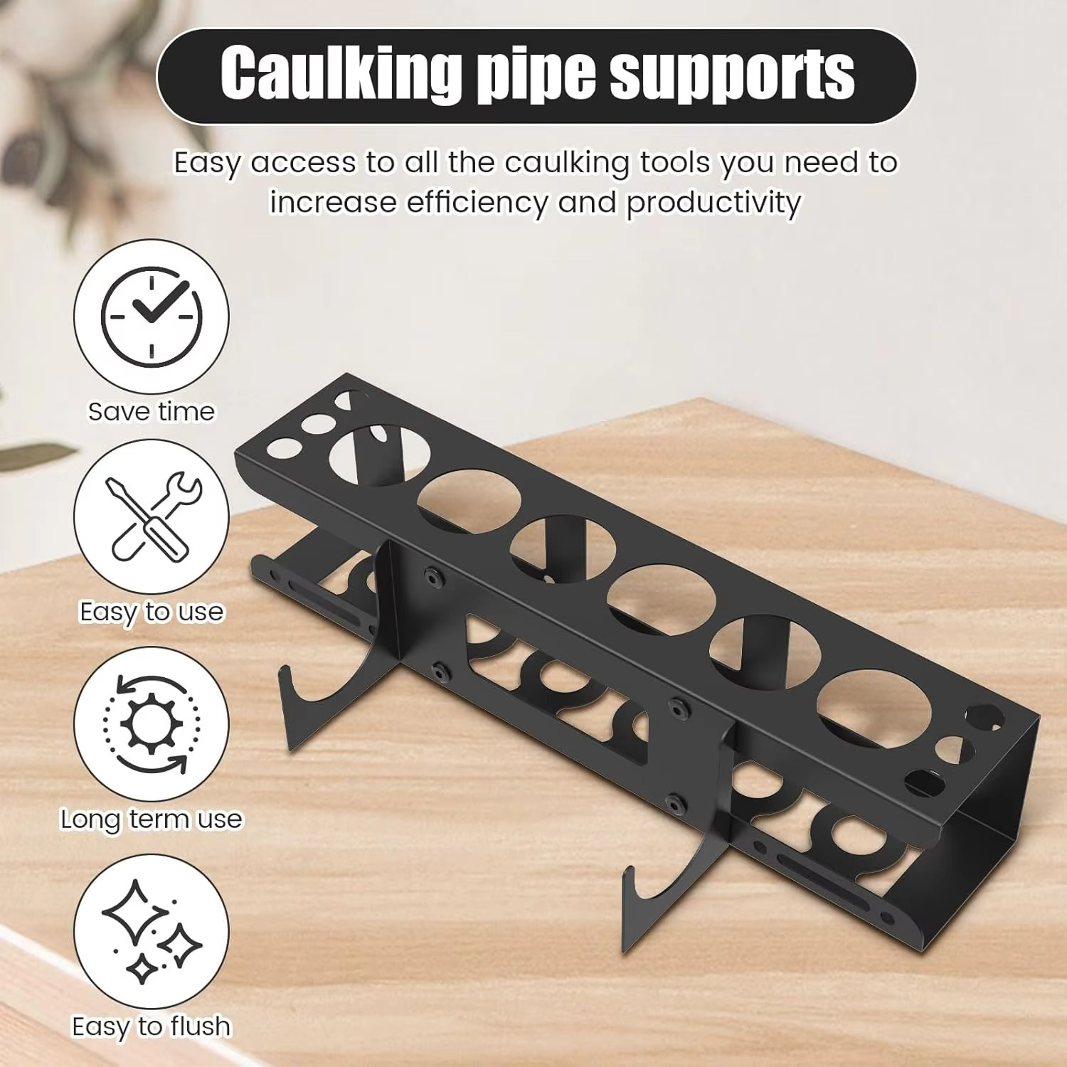 Caulking Tube Holder Caulking Gun Storage Rack Wall Mounted Sealant Organizer Holds 6 Tubes and Caulking Nozzle for Workshop