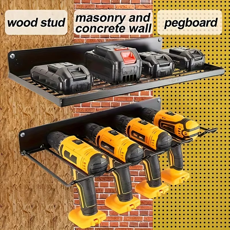 1pc Wall-mounted Utility Rack Power Tool Organizer Heavy Duty Metal Tool Shelf Drill Wall Mounted Storage Rack Tool Storage Orga