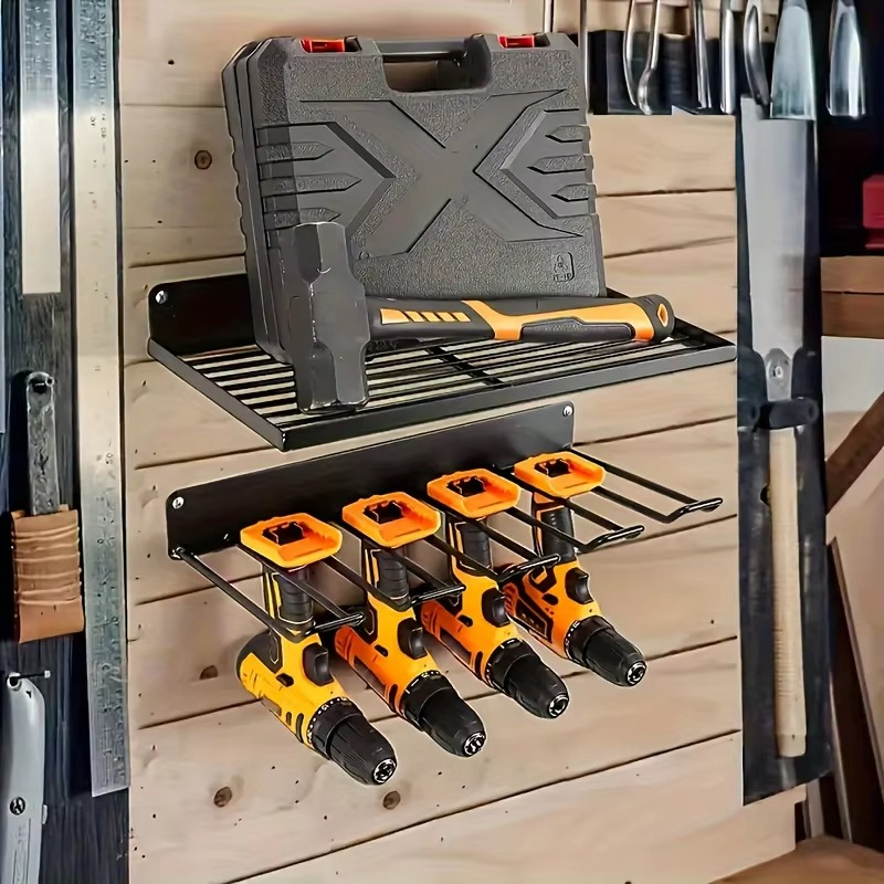 1pc Wall-mounted Utility Rack Power Tool Organizer Heavy Duty Metal Tool Shelf Drill Wall Mounted Storage Rack Tool Storage Orga
