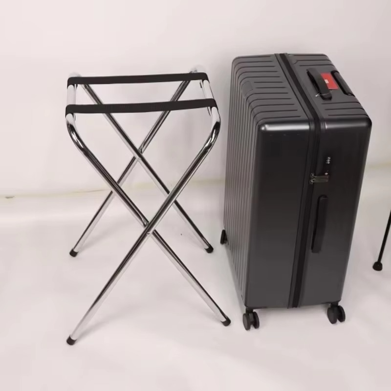 Hotel Room Luggage Holder Easy Storage Suitcase Metal Stand Steel Chrome Foldable Luggage Rack