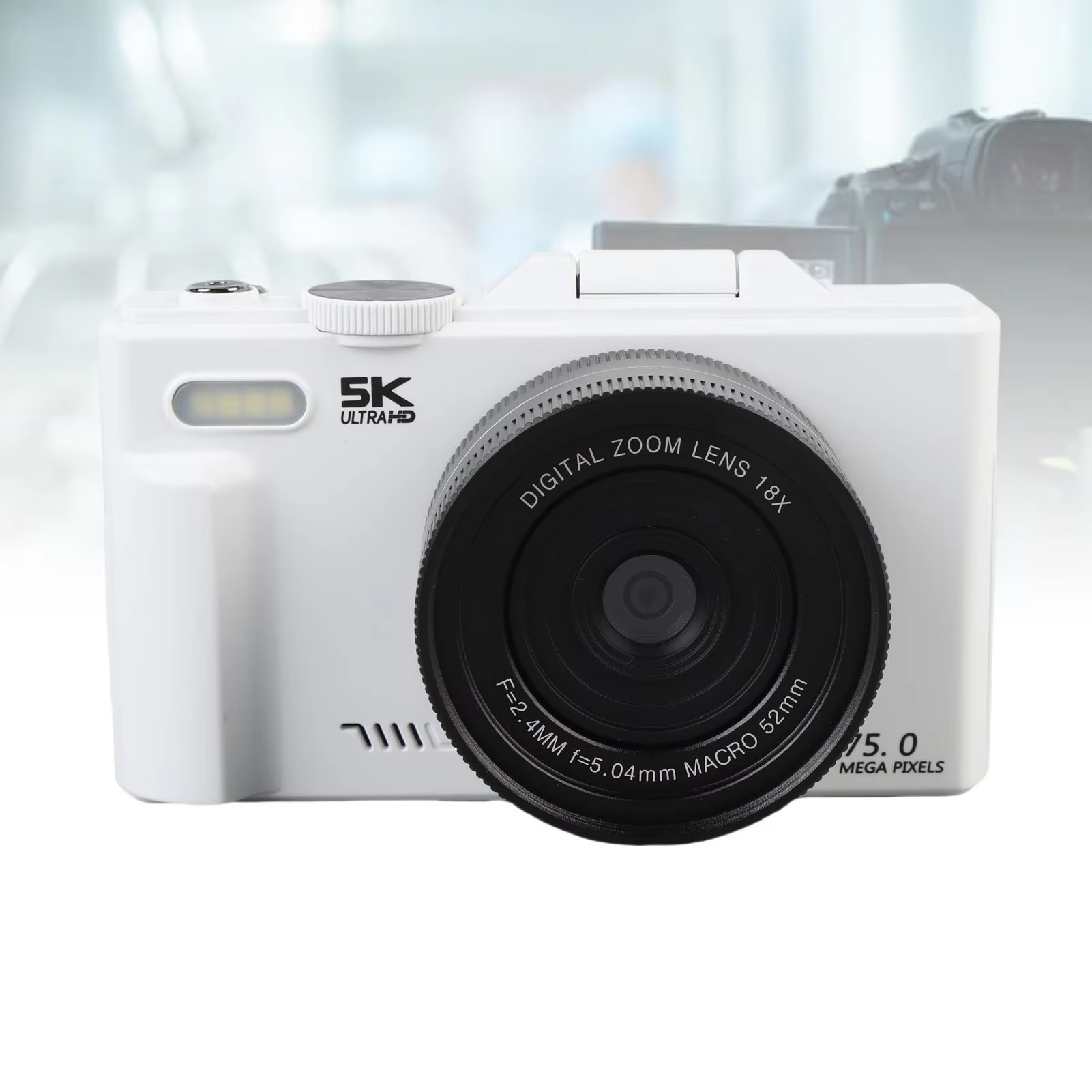 5K 75MP HD Digital Camera with 18X AF Zoom, Flip Screen & WiFi