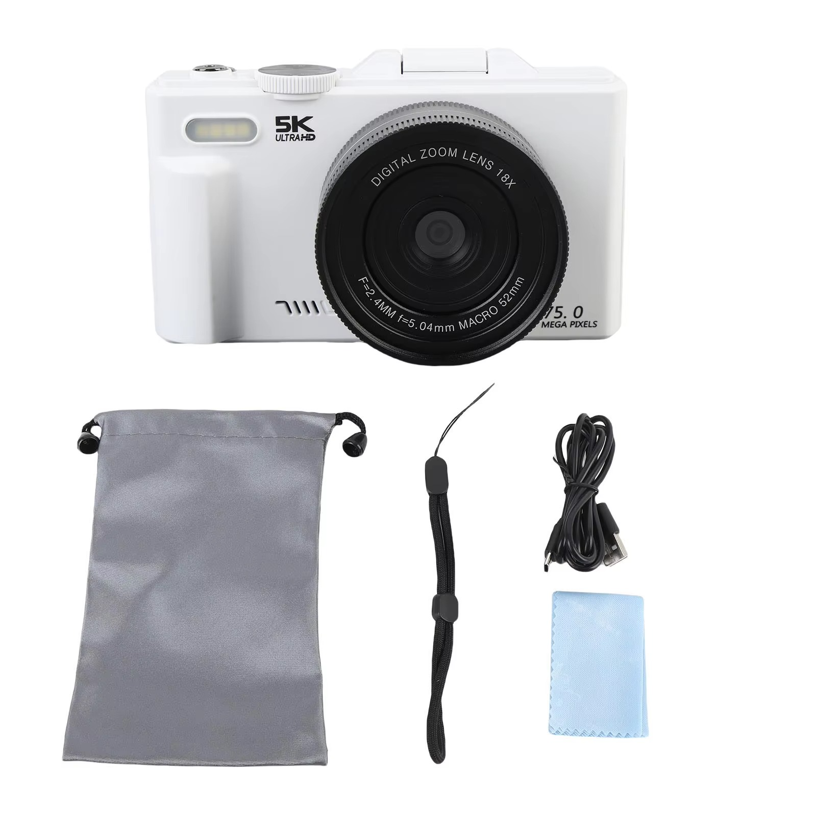 5K 75MP HD Digital Camera with 18X AF Zoom, Flip Screen & WiFi
