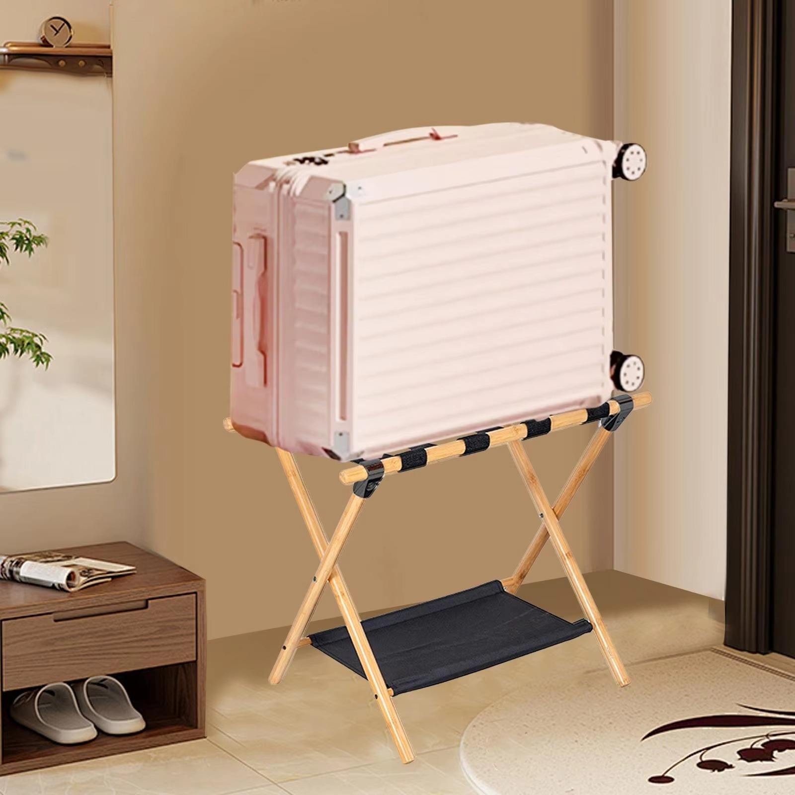 Foldable Luggage Rack Suitcase Stand Heavy Duty for Hotel Travel Two Tier Shelf Luggage Holder Organizer Travel Bag Holder