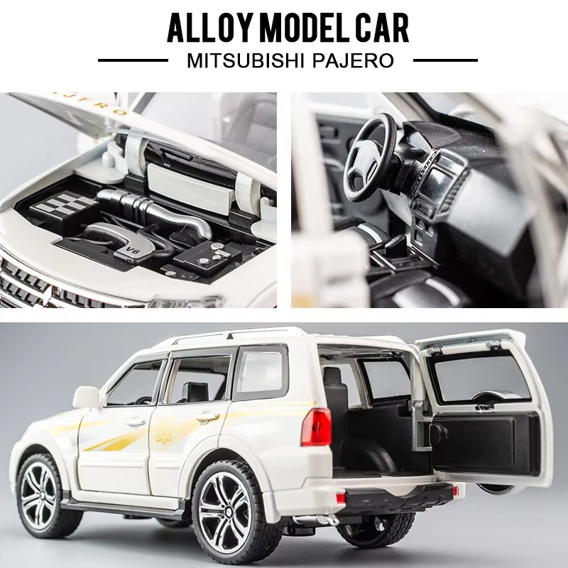 1:32 Mitsubishi Pajero Suv Alloy Model Car Metal Diecast Vehicle Toy Model Collection Simulation Sound Light Toy For Kids Gifts